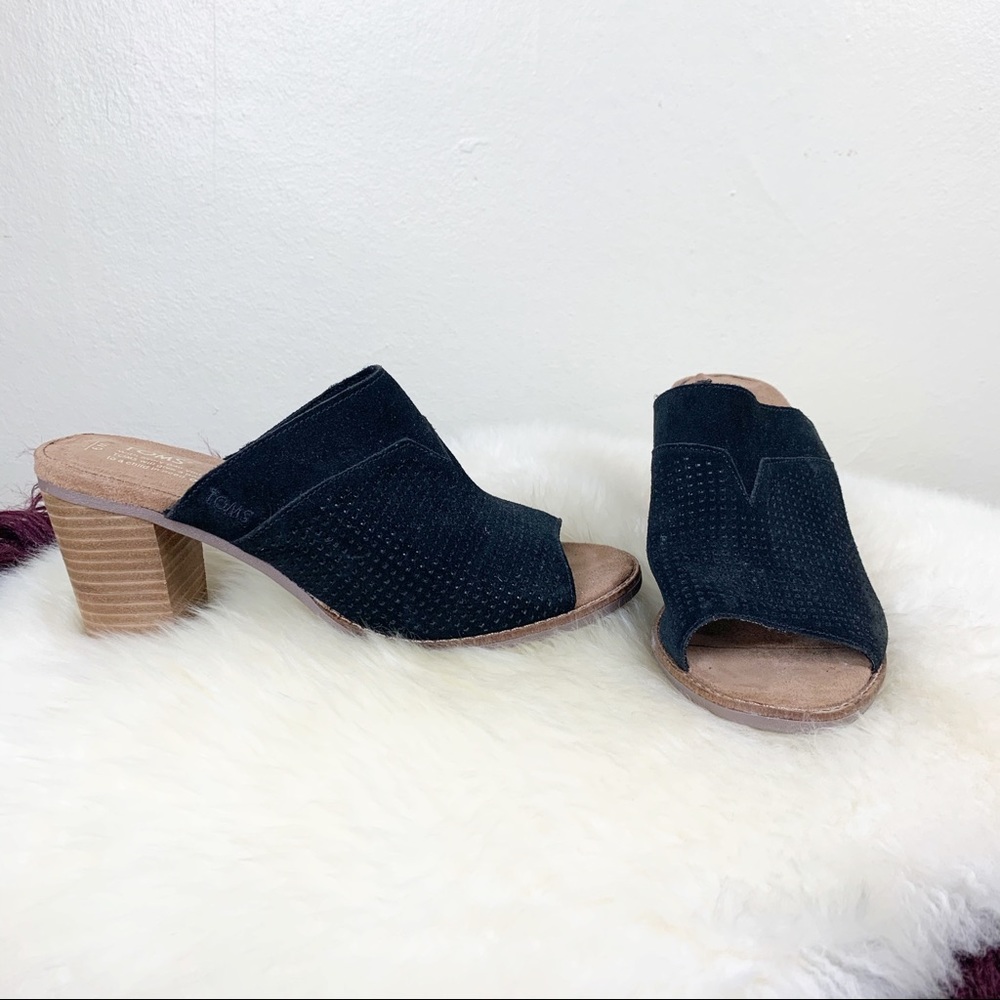 Toms Suede and Block heeled mule